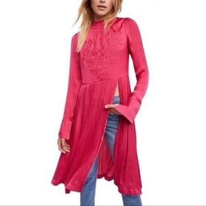 Free People Mock Neck Pink  Long Sleeve High Slit Dress/Tunic  XS ($160)